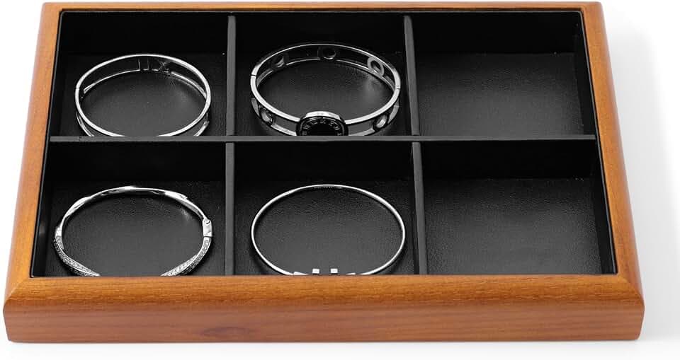 Oirlv Black Wood Jewelry Tray 6-Compartment