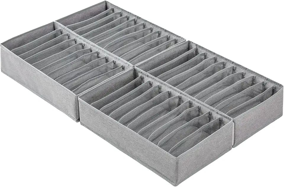 Qozary 4 Pack Drawer Organizers, 10 Grids Foldable Dresser Organizers for Clothing, Folded Clothes, T-shirt, Tank Tops, Camisoles, Underwear, Leggings, Baby Clothes
