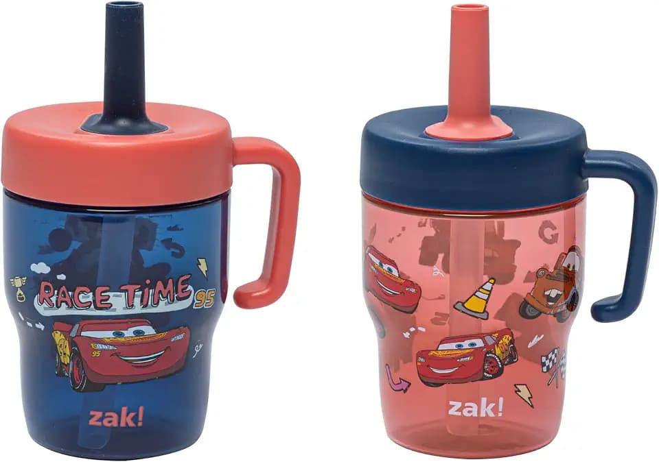 Zak Designs Disney Pixar Cars Capri 10oz Leak-Proof Toddler Cups, 2-Pack