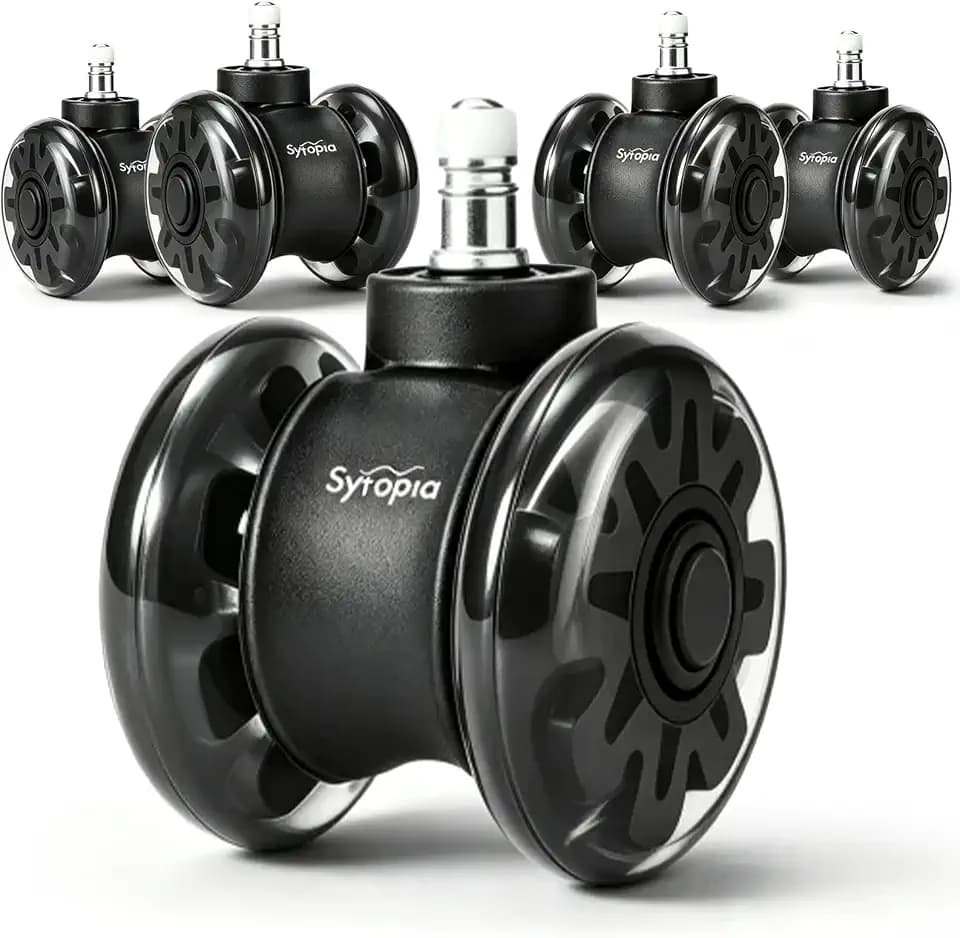 Sytopia 3-Inch Office Chair Wheels Set of 5, Quiet & Smooth Casters for Hardwood & Carpet, Universal Fit 11x22mm Replacement Wheels for Gaming Chairs, Heavy-Duty Supports 1000 lbs, Black