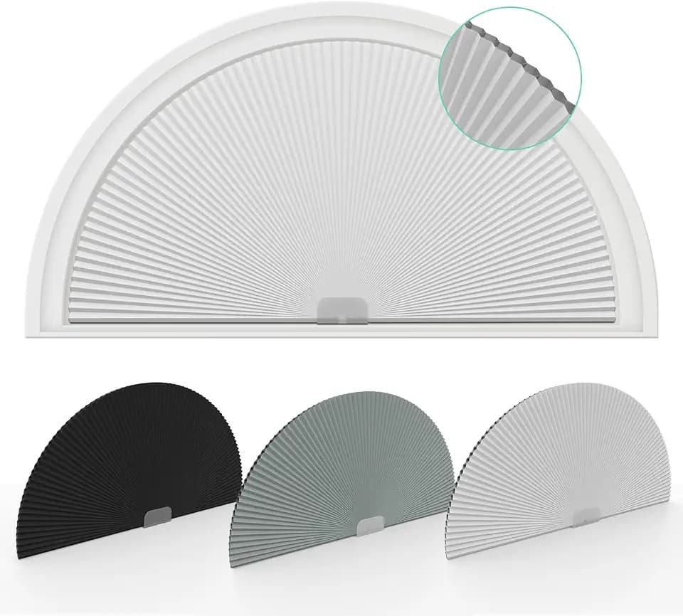 Changshade Arch Window Shades Blackout,Half Moon(Radius: 24") Blackout Pleated Window Shades, Half Circle No Drill Cellular Shades for Windows, Easy Cut and Install