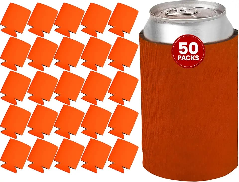 50 Ct of Kan-Tastic Can Cooler & Holder – Orange – Soft, Flexible Foam Keeps Beer, Soda, Water Cool & Fresh – Great for Custom Designs for DIY Projects, Events, Company Promotions