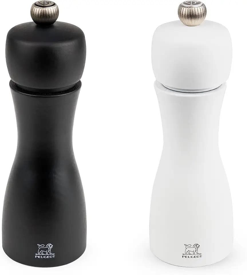 Peugeot Tahiti Salt & Pepper Mill Set, 6 in, Matte Black and White