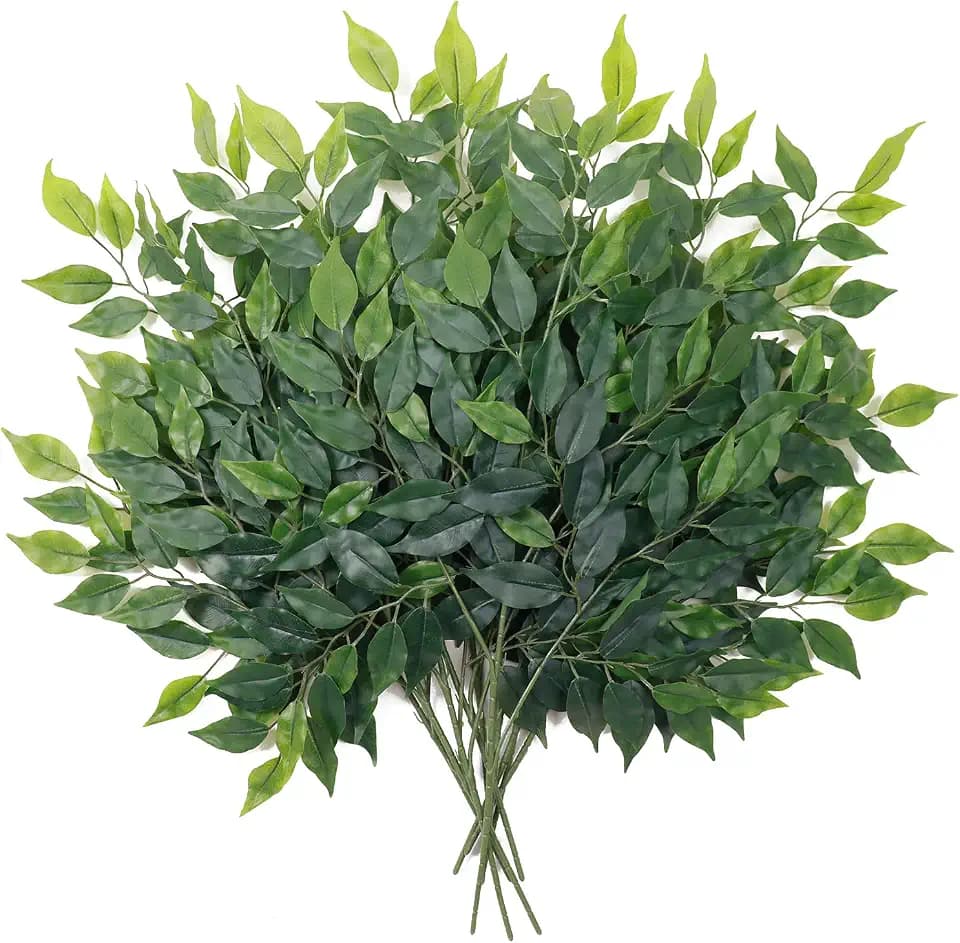 mizii 12pcs Artificial Greenery Stems Silk Green Leaves Fake 23in Ficus Garland Spray Plants Faux Greenery Decoration for Centerpieces Wedding Arch Flower Bouquet Table Home Decor (12)