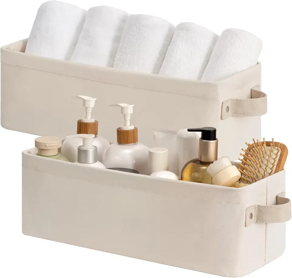 StorageWorks Narrow Storage Bins, Toilet Paper Storage, Beige, 2-Pack