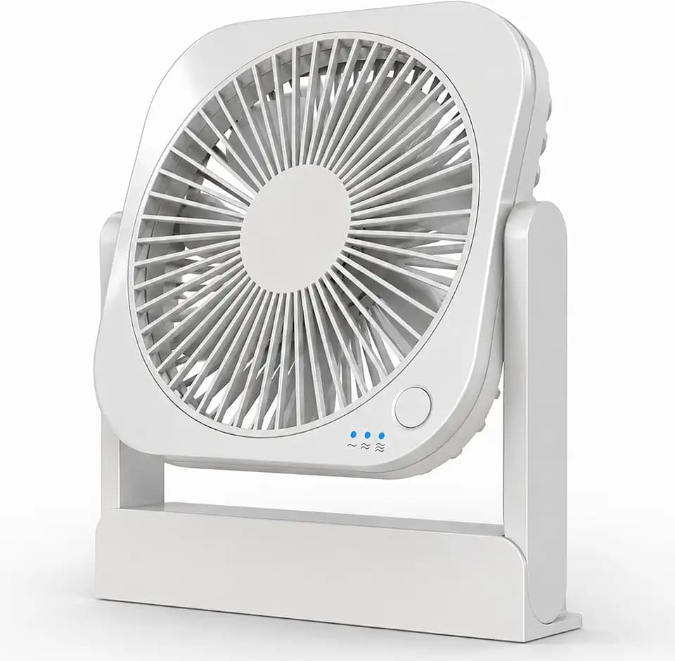 Small Portable Desk Fan, USB or AA Battery Power. Powerful, Quiet, White