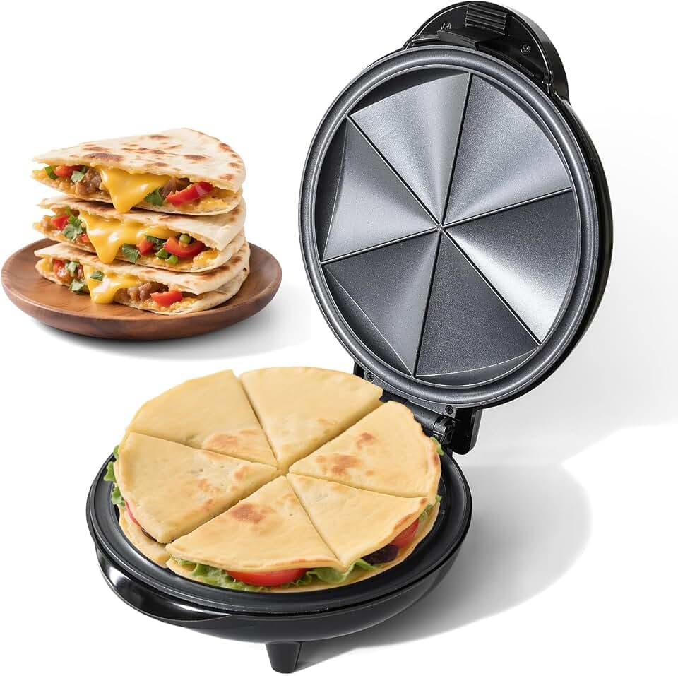 Electric 9.5'' Quesadilla Maker Non-Stick, 6-Wedge Tortilla Cooker, Black