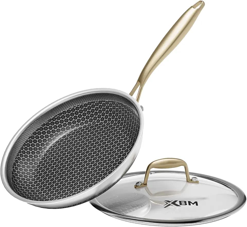 Frying Pan Nonstick with Lid 8 in, Honeycomb, PFAS-Free, All Cooktops