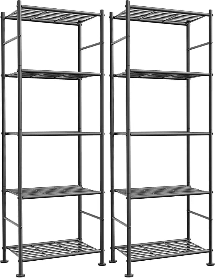 Sakugi 2-Pack 5-Tier Metal Storage Shelves, 18.4"x12.6"x57.4", Black