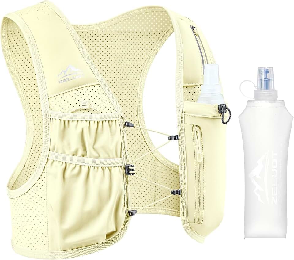 Zelvot Running Vest for Women Men, US Patent, Adjustable Chest Straps Running Hydration Vest with 500ml Soft Flask, Lightweight Reflective Hydration Backpack for Marathon