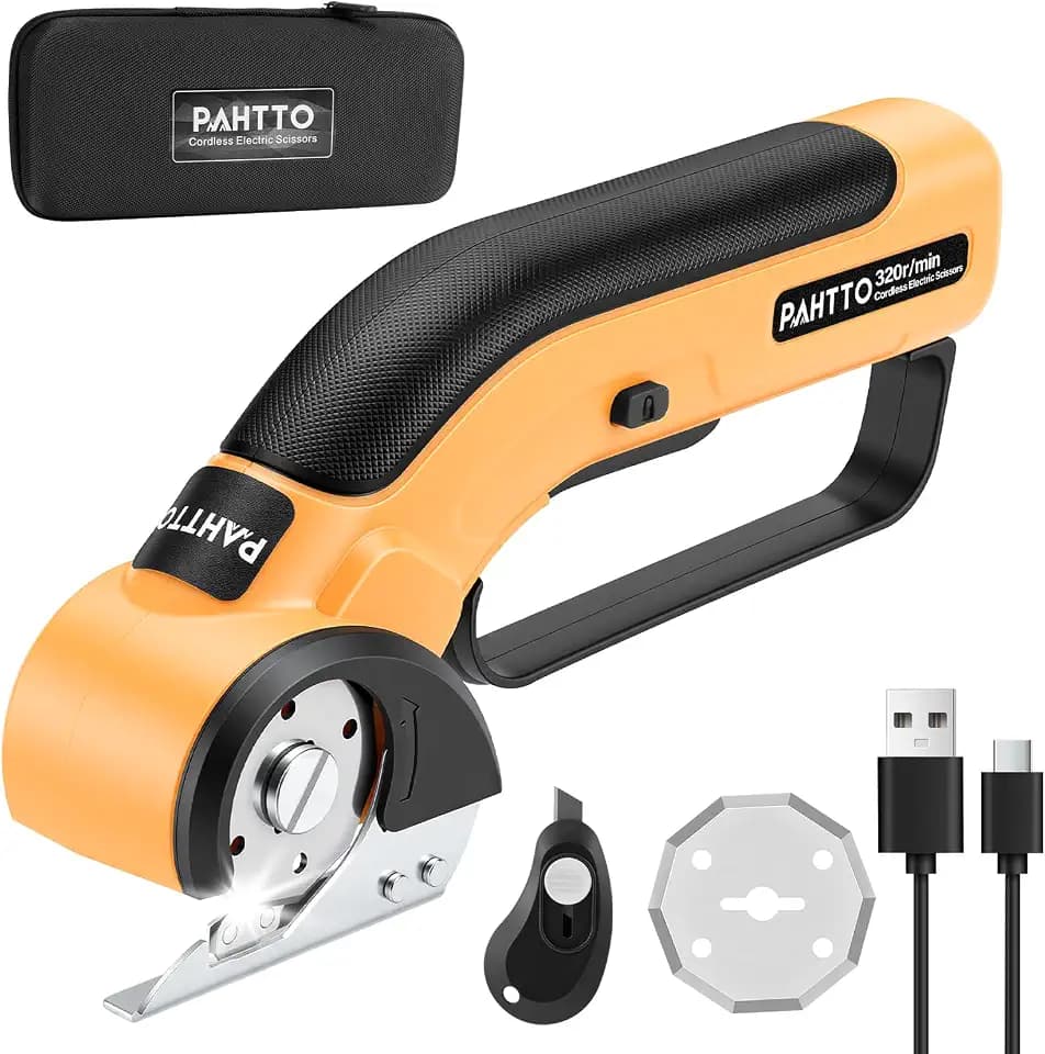 PAHTTO Kartonschneider elektrisch Schere mit Handgriff, Kabellose Rollschneider Akku-Universalschneider Rotationsschneider für Papier, Pappe, Teppich, Leder, Filz, Stoff