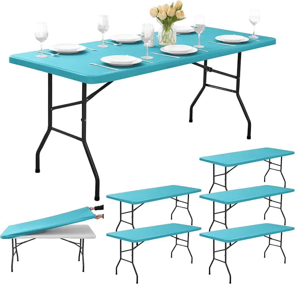 Fitted Tablecloths for 8ft Rectangle Tables with Elastic, 6 Pack