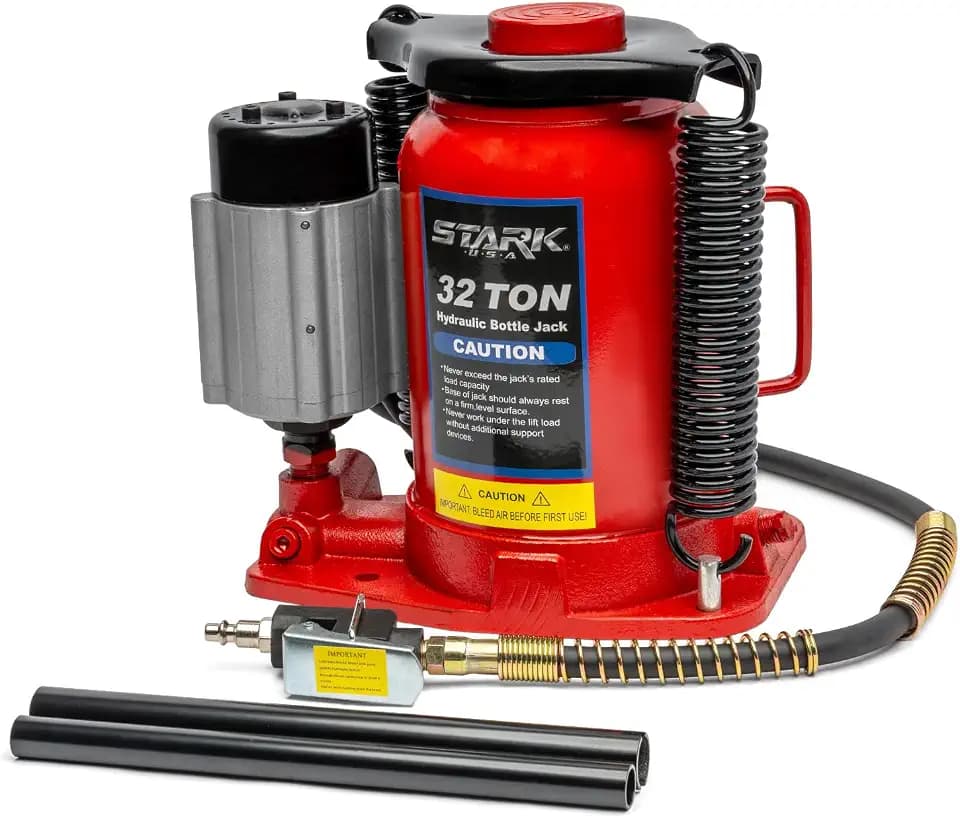 Stark USA 32-Ton Air Hydraulic Bottle Jack, 64,000 lb Capacity Low Profile Heavy Duty Manual & Air-Operated Bottle Jack with Handle for Trucks, Buses, RVs, Farm Equipment & Industrial Vehicles
