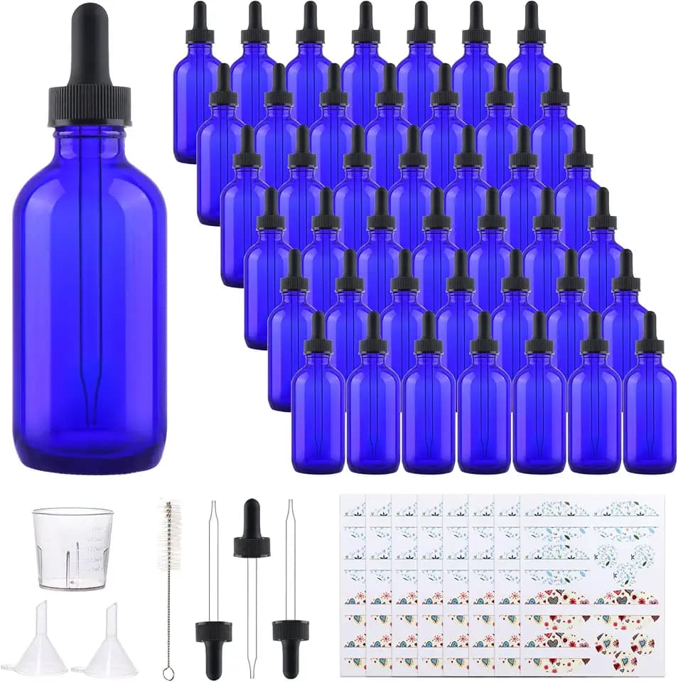 42 Pack 4oz Cobalt Blue Glass Bottles with Glass Eye Droppers