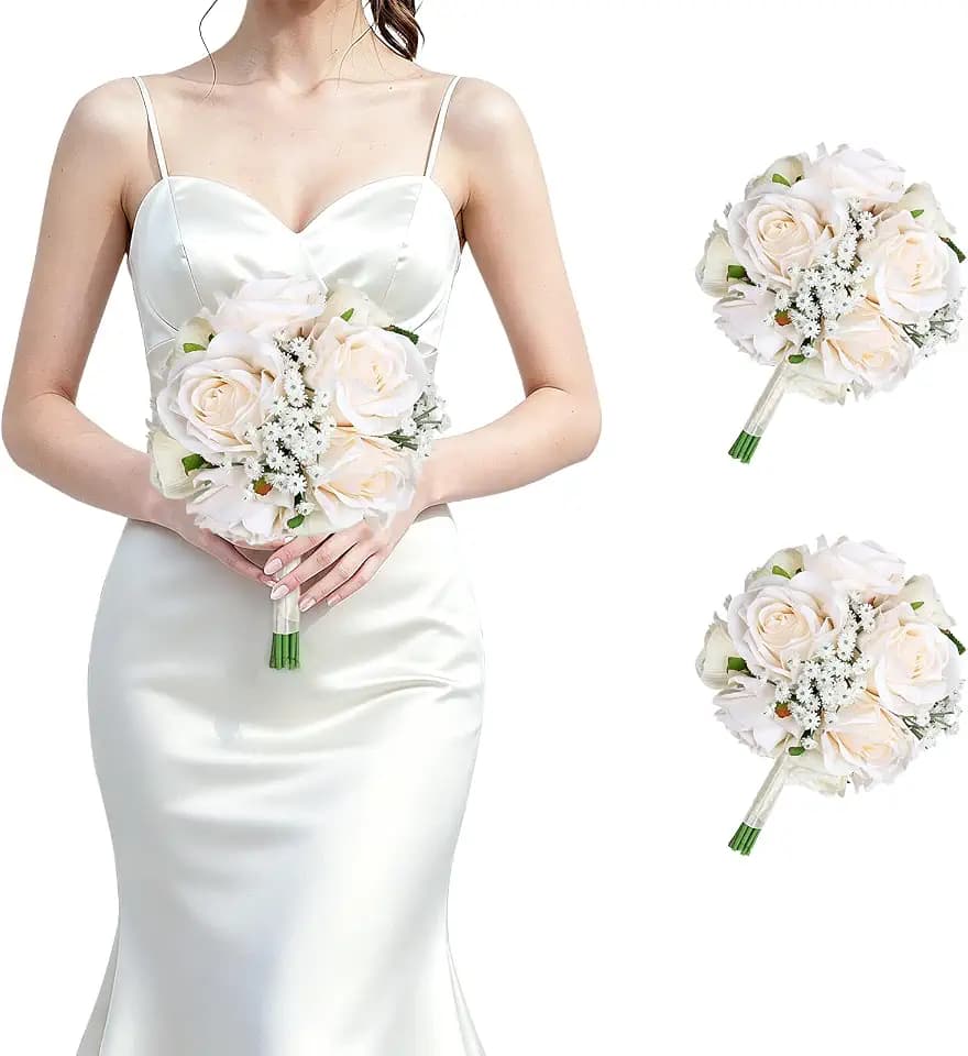 Champagne Wedding Bridesmaid Bouquets Set of 2