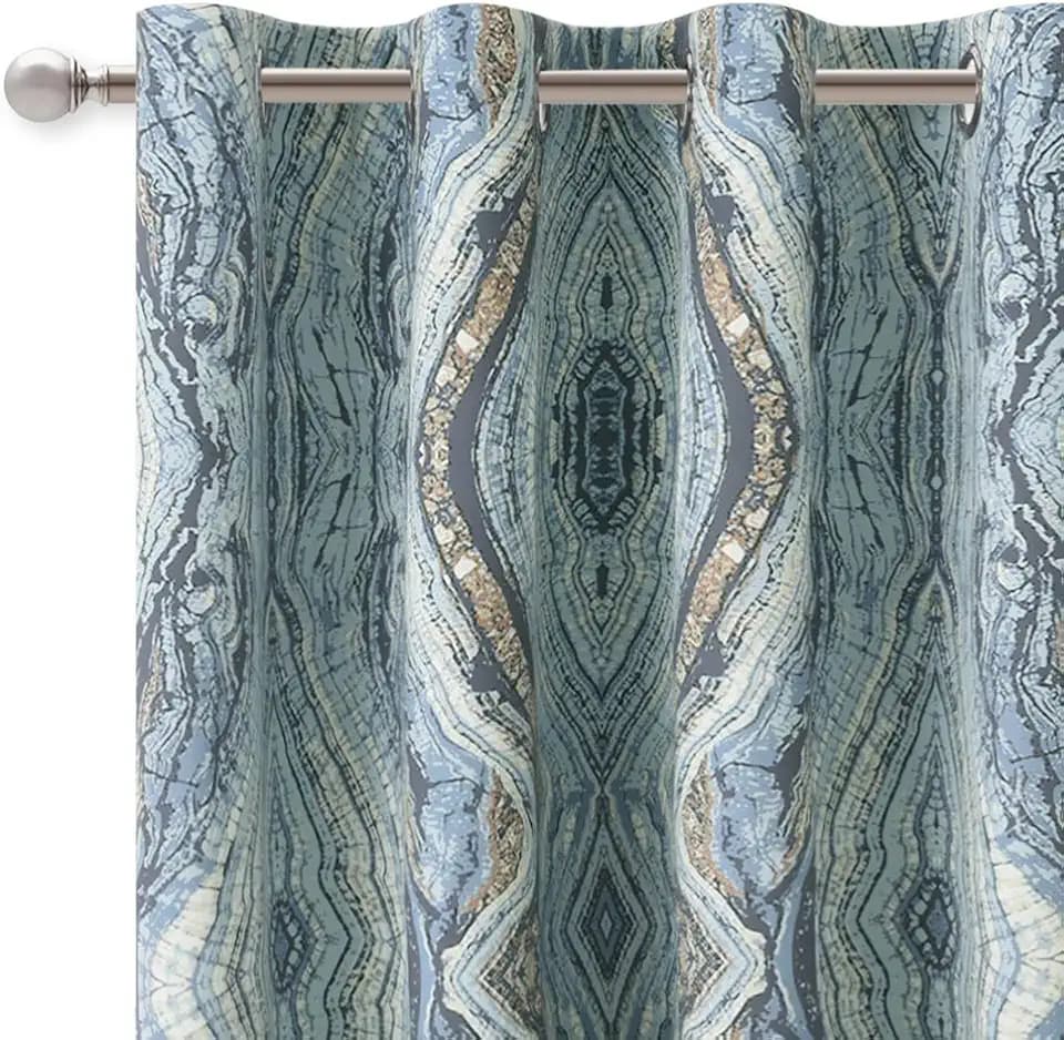 KGORGE Blackout Curtains for Bedroom with Tree Stripe Pattern for Home Decor, Thermal Insulated Print Grommet Curtain Panels, 52 by 84 inches Length, Blue, 2 Pieces