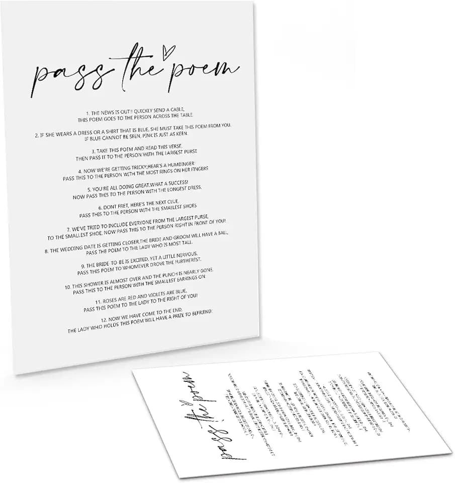 Pass The Poem Bridal Shower Game, Minimalist Bridal Shower Cards, Wedding Party Game Cards for Guests, Bridal Shower Ideas-HLYX10