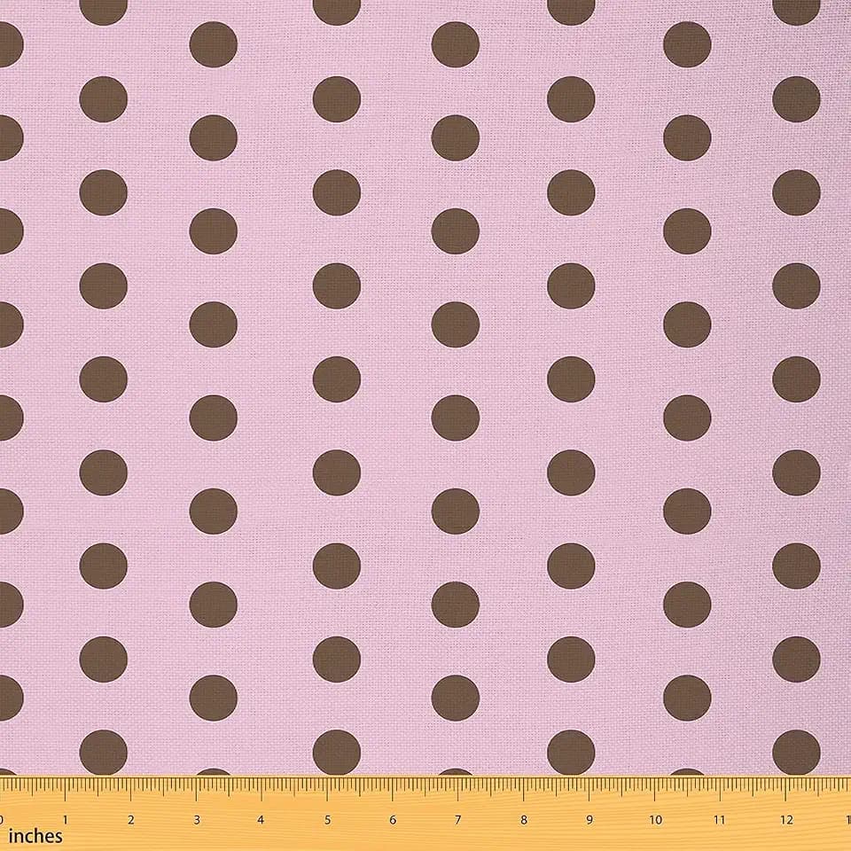 Pink Brown Polka Dots Fabric by The Yard Geometric Circles Lines Stripes Fabrics for Sewing Lovers Simple Girly Polka Dots Soft Polyester No Stretch 3 Yards,108" L x 59" W