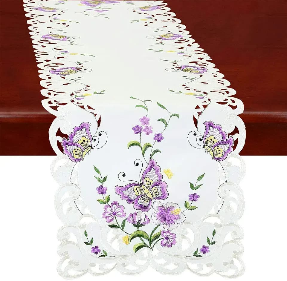 Simhomsen Spring Butterfly and Floral Table Runners, Dresser Scarf (Purple, 14 × 35 Inch)
