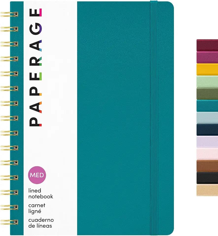 PAPERAGE Lined Spiral Journal Notebook, (Turquoise), 160 Pages, Hardcover Journal for Women & Men, Medium 5.5 in x 8 in - 100 GSM, Thick Paper, Spiral Notebook for Work, School & Journaling