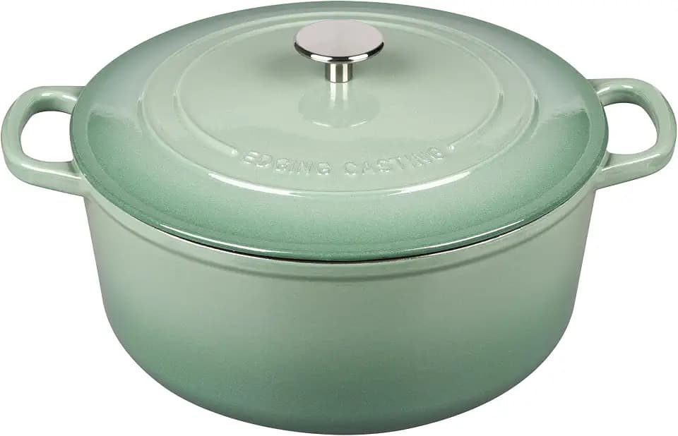 EDGING CASTING Enameled Cast Iron Dutch Oven Pot With Lid, 5.5 Quart, for Bread Baking, Cooking, Sage Green