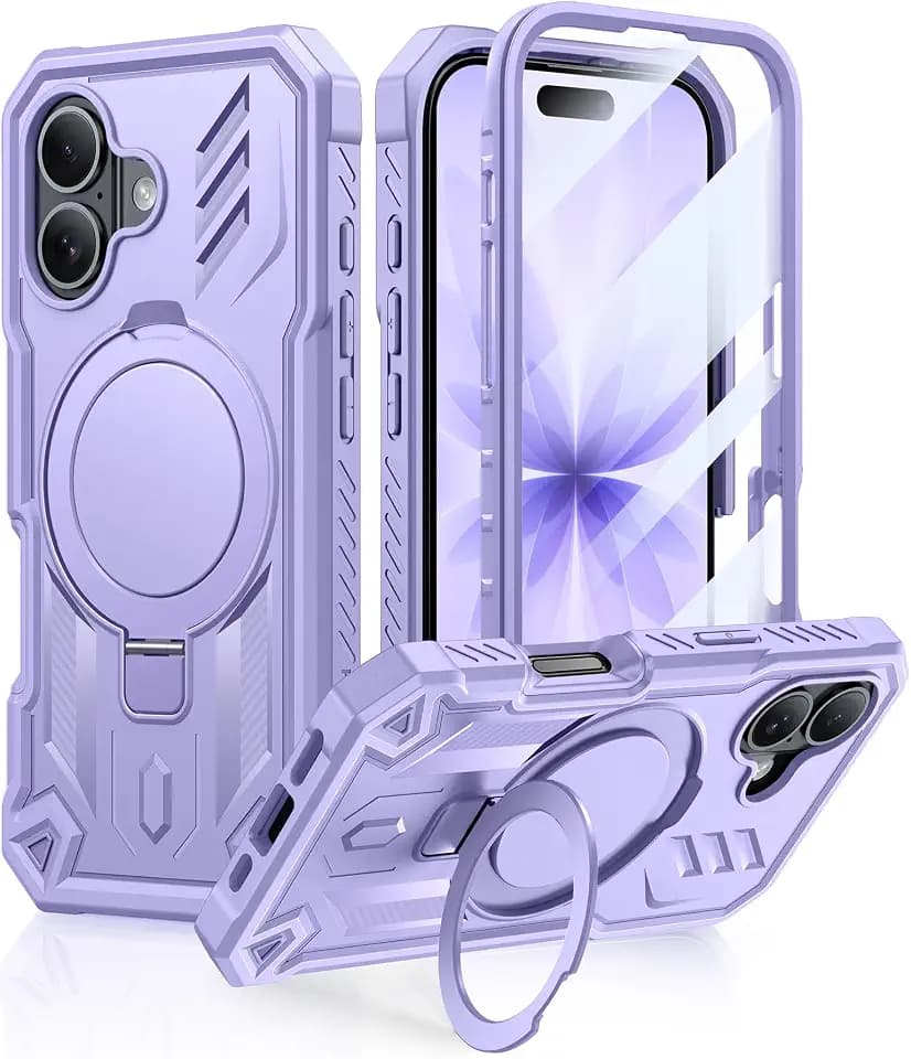 FNTCASE for iPhone 17 Case with Magnetic Kickstand Purple