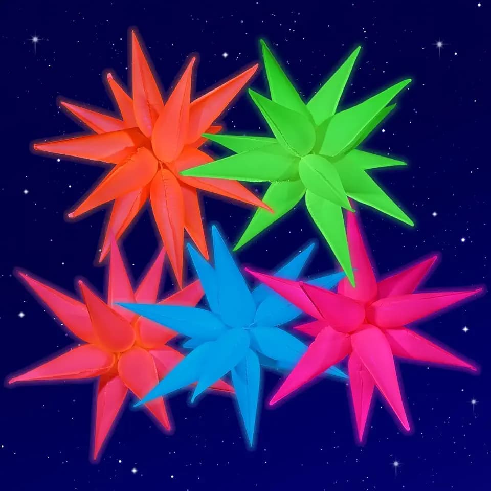 Mega‑L Glow in The Dark Party Supplies, 5 Pcs Neon Explosion Star Balloons