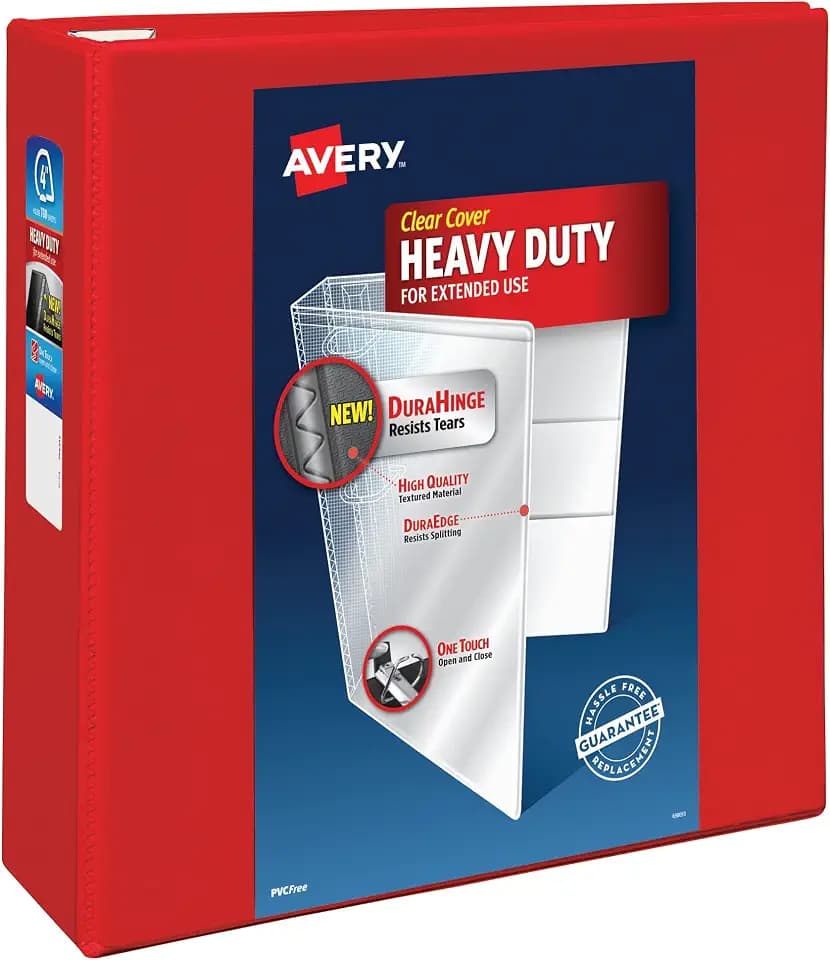 Avery Heavy-Duty View 3 Ring Binder, 4" EZD Rings, 1 Red Binder