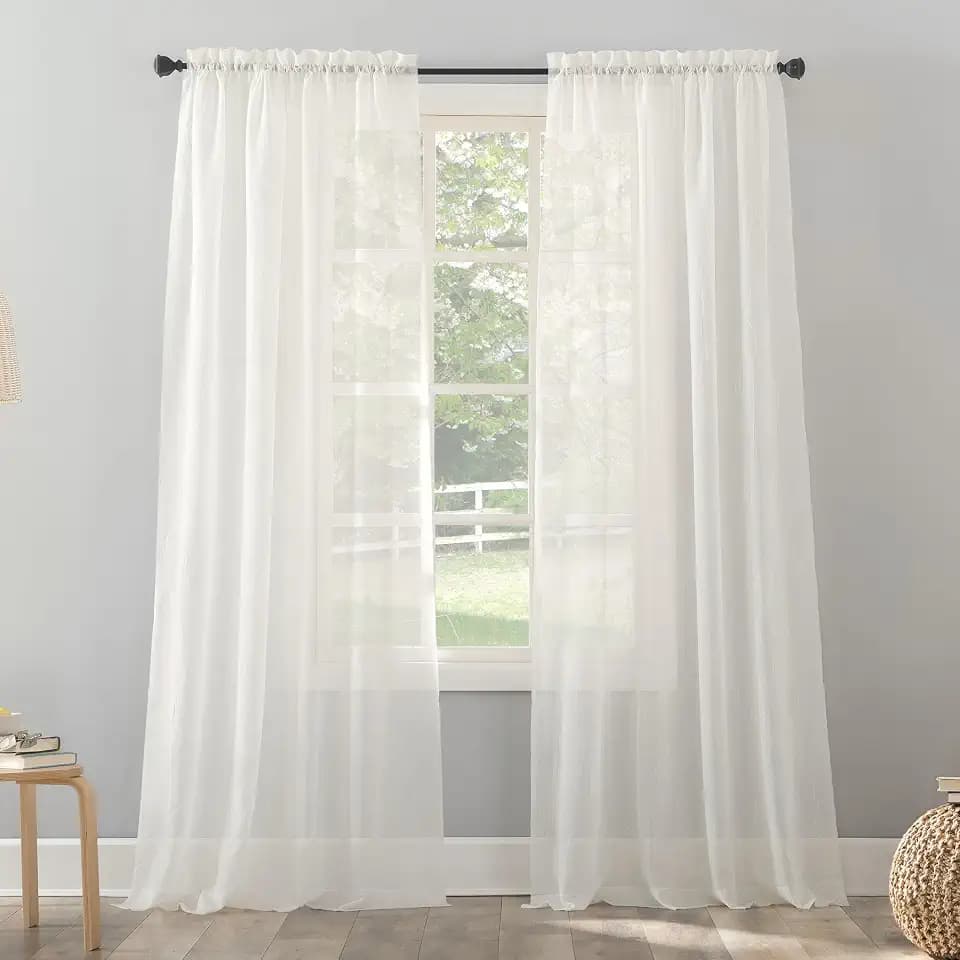 No. 918 Erica Crushed Sheer Voile Rod Pocket Curtain Panel, 51" x 108", Eggshell Off-White