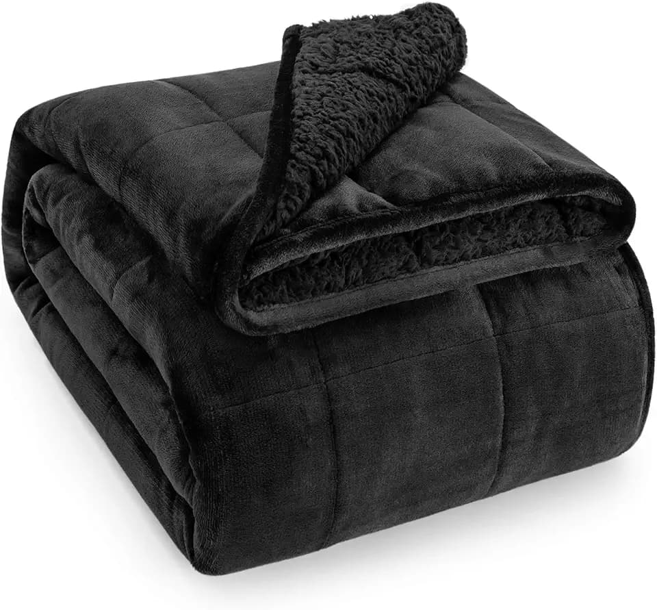 Wemore Sherpa Fleece Weighted Blanket for Adult 15 lbs Twin 48"x72" Black