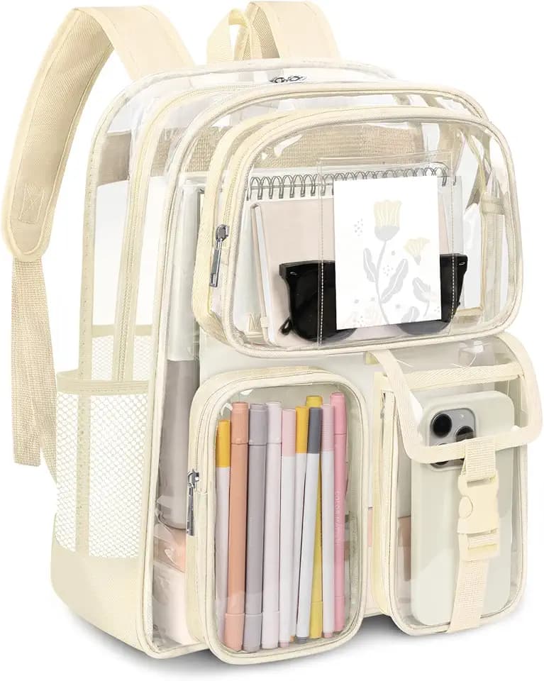 Attmu Clear Backpack for Stadium Events, Heavy Duty PVC Transparent Bookbag