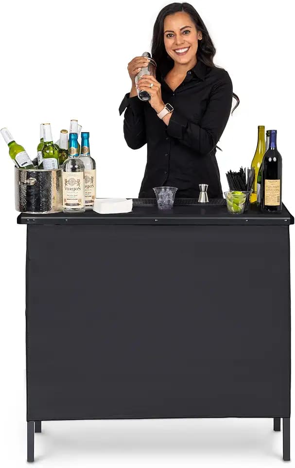 GoBar Portable Bar Table for Events - Pop Up Mobile Bartending Station with Travel Carrying Case - Black Skirt