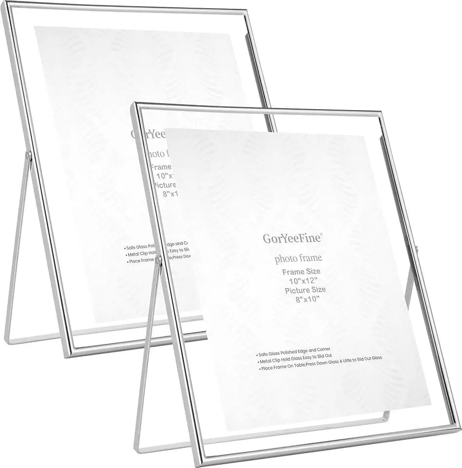 Silver 10x12" Floating Frame 2 Pack for Photo sizes(7x9'',8x10'',8.5x11''),Adjustable Tabletop/Shelf Floating Picture Frame 8x10'',Classy Gift Choice for Wedding,Thanksgiving,Christmas,Home or Office Decor