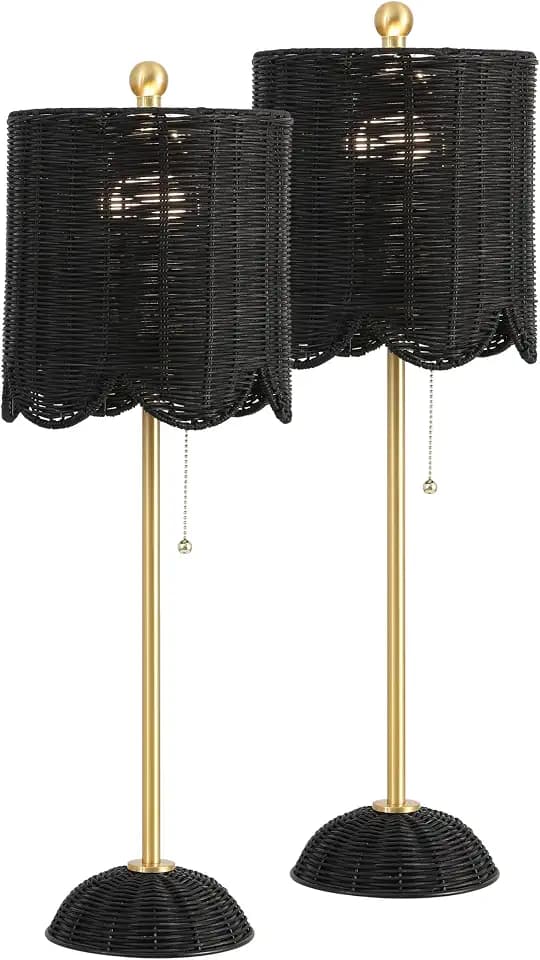 JONATHAN Y Celerie 27.5" Rattan Buffet Lamp, Black/Brass Gold, Set of 2