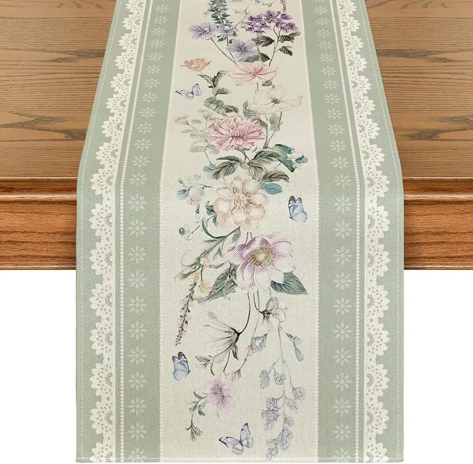 Artoid Mode Green Printed Lace Spring Table Runner Home Decor 13x72 Inch