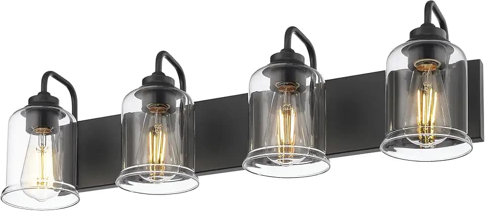 zeyu Modern Bathroom Light Fixtures, 4 Light Vanity Lighting, 28.5" Bathroom Mirror Wall Light, Matte Black Finish with Clear Glass Shade, ZSL72B-4W BK