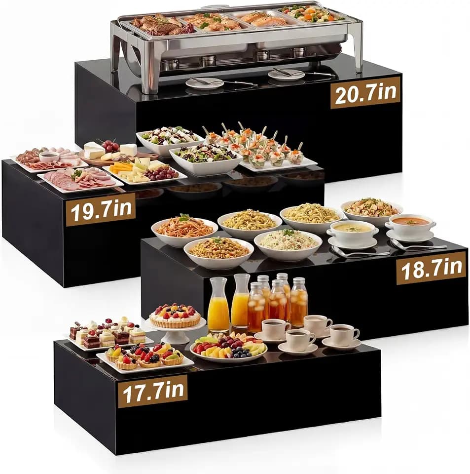Leinuosen 4 Pcs Extra Large Buffet Risers,Black, 20.7" 19.7" 18.7" 17.7"