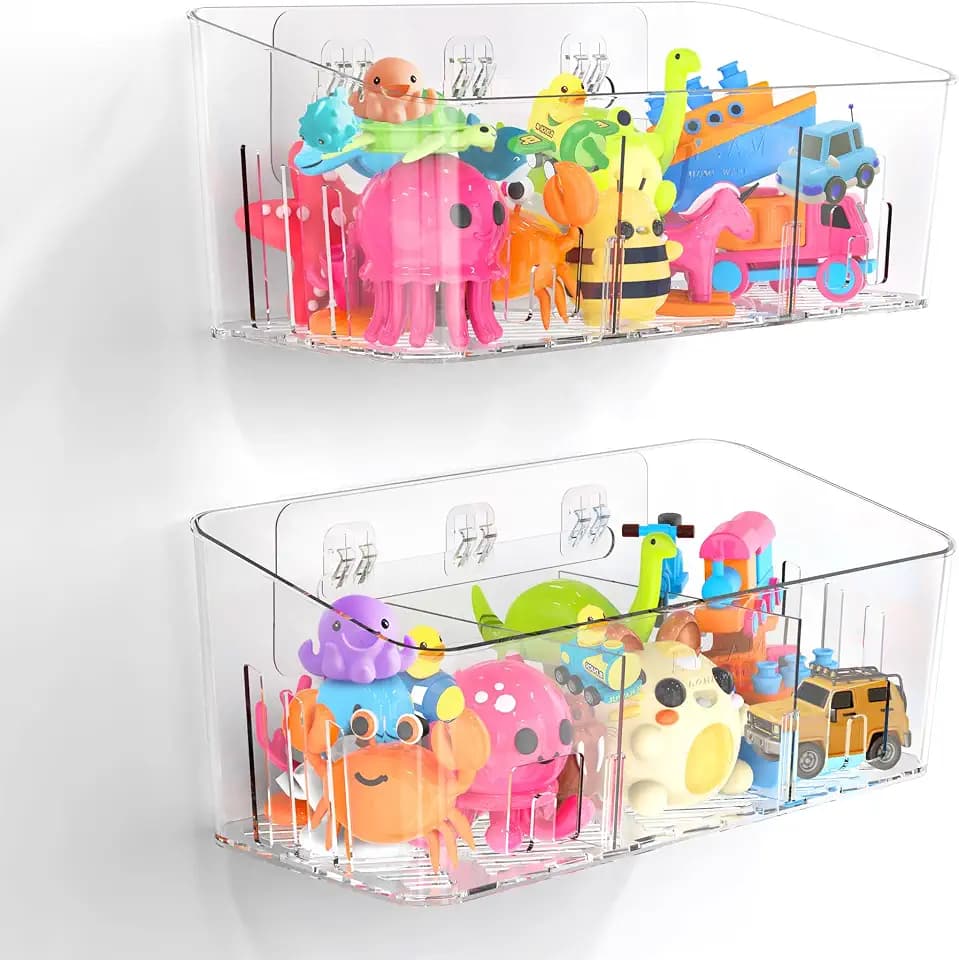 Bath Toy Storage 2 Packs, Large Bath Toy Holder - 3 Compartments, Quick-Dry