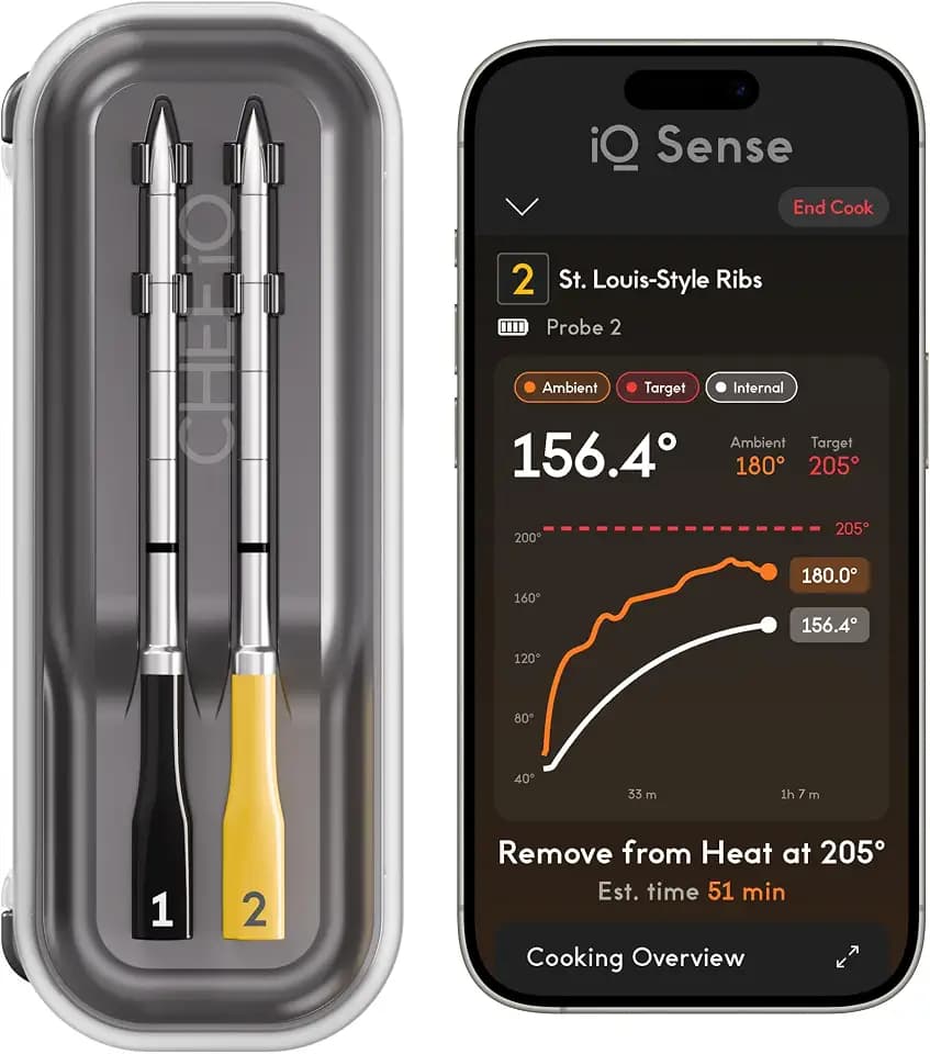 CHEF iQ Sense | Smart Wireless Meat Thermometer | 2 Ultra-Thin Probes | WiFi Unlimited Range | 1000°F Heat Safe | 5 Sensors | BBQ, Grill, Oven, Smoker, Air Fryer | Gen3