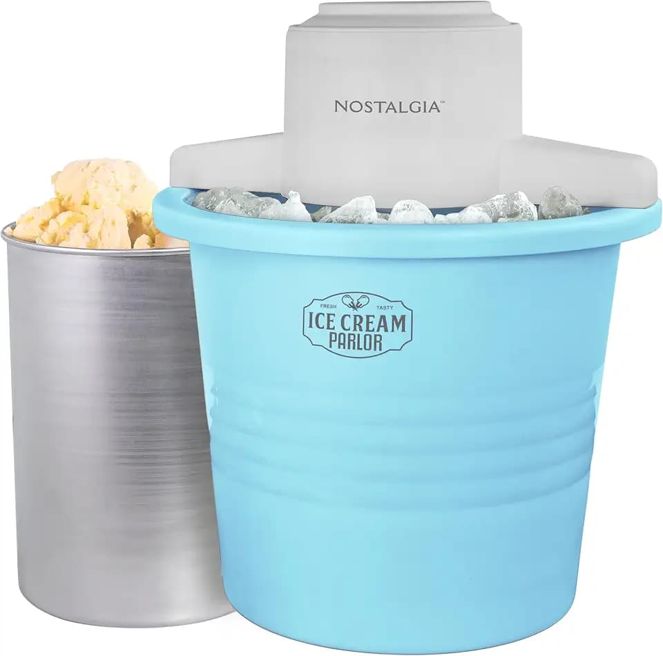Nostalgia Electric Ice Cream Maker - Old Fashioned Soft Serve Ice Cream Machine Makes Frozen Yogurt or Gelato in Minutes - Fun Kitchen Appliance - Blue - 4 Quart