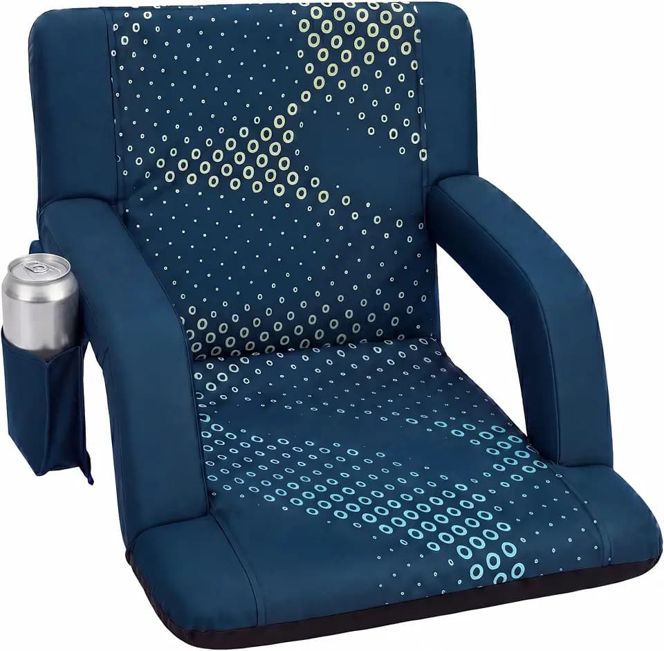 SereneLife Stadium Seats with Back Support for Bleachers, 21" Wide Seat, 6 Recline Positions, Padded Armrests, Cup Holder, Shoulder Straps, 450 lbs Capacity, Blue