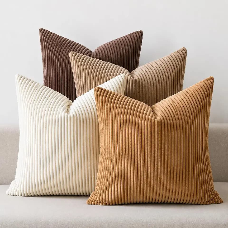 LANANAS Decorative Corduroy Throw Pillow Covers 20x20 Inch Neutral Brown