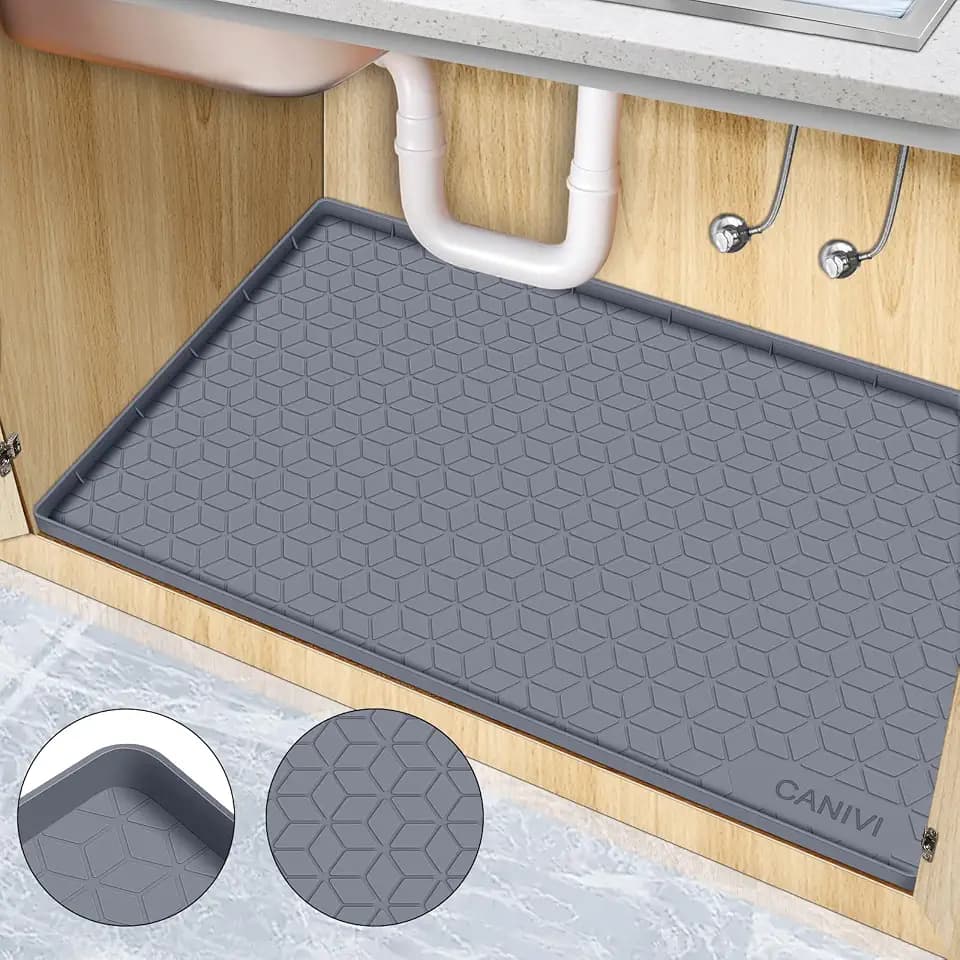Under Sink Mat, 28"x22" Waterproof Tray for Cabinet, Holds 3 Gal