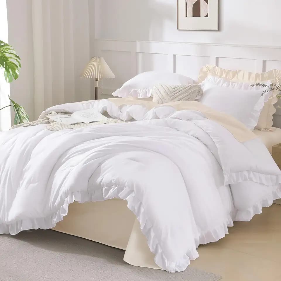 Andency Comforter Full Size Set White, 3 Pieces Ruffle Farmhouse Bed Set