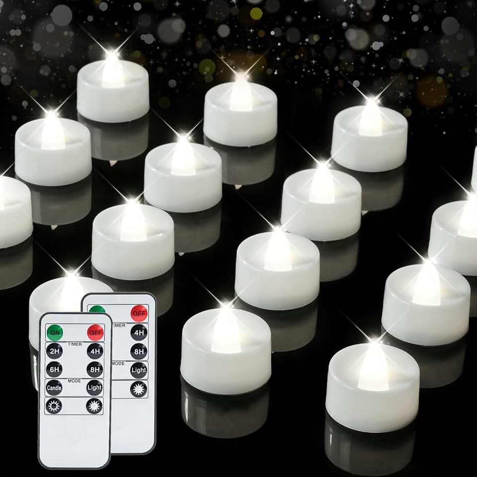 BEICHI 24Pcs Flameless LED Tea Lights with Remote & Timer,White Base,400Hrs