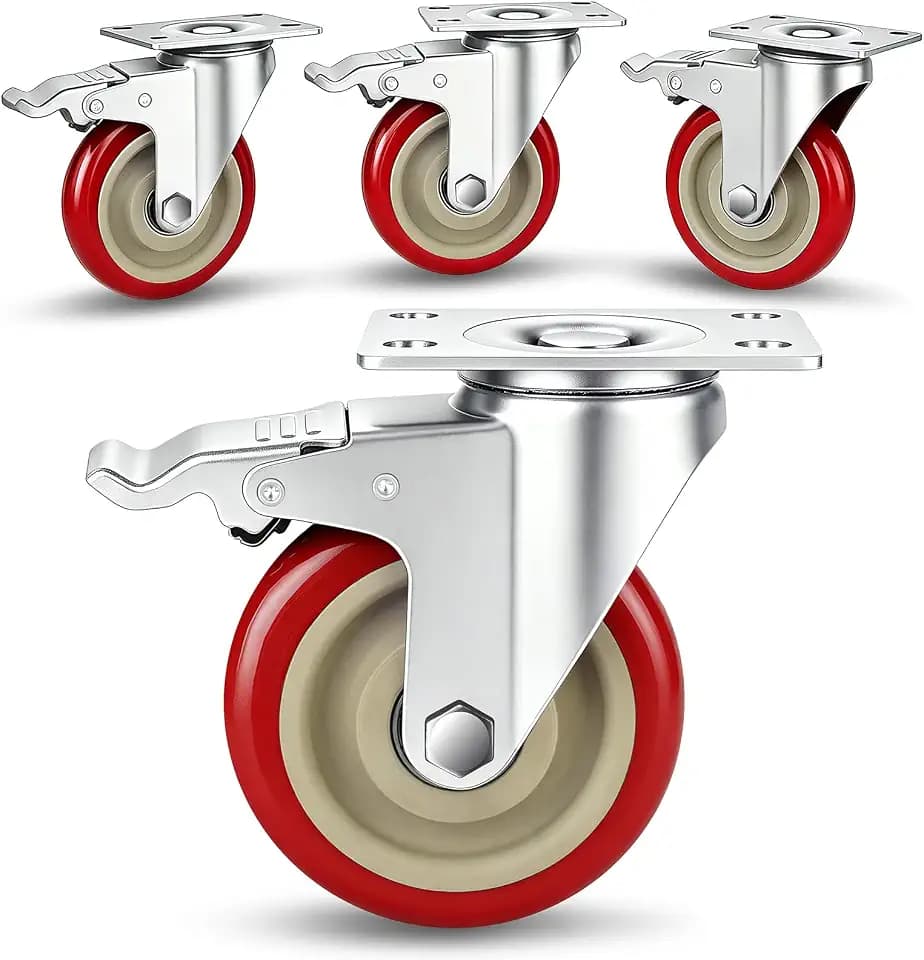 4 Inch Caster Wheels Set of 4, Heavy Duty Swivel Rolling with Brake
