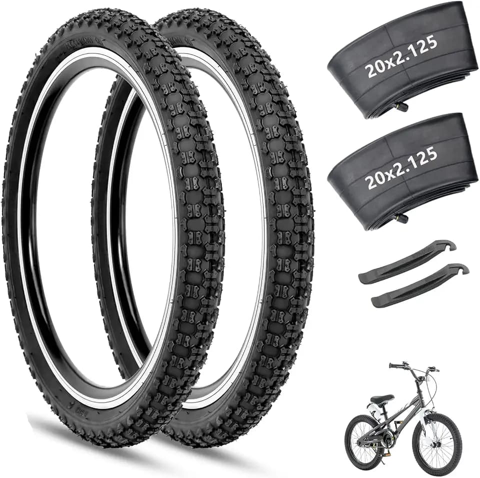 2-Pack 26x1.95/24x1.95/20x2.125 Inch Mountain Bike Tires, Off-Road Bicycle Replacement Folding MTB Tires Set, Schrader Valve Bike Tubes, Bicycle Tire Levers and Tire Liners