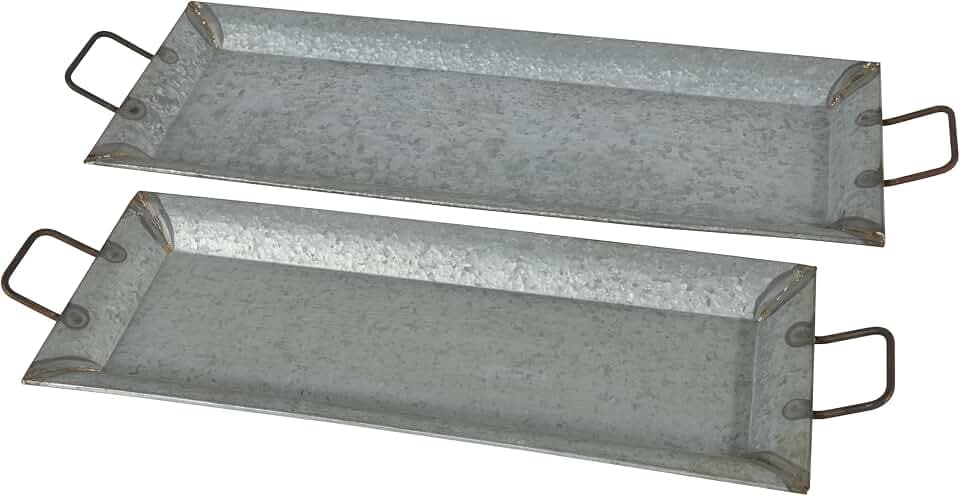 Deco 79 Metal Living Room Decor Tray Ottoman Tray with Handles, Set of 2 Serving Tray 29", 25"W, Gray
