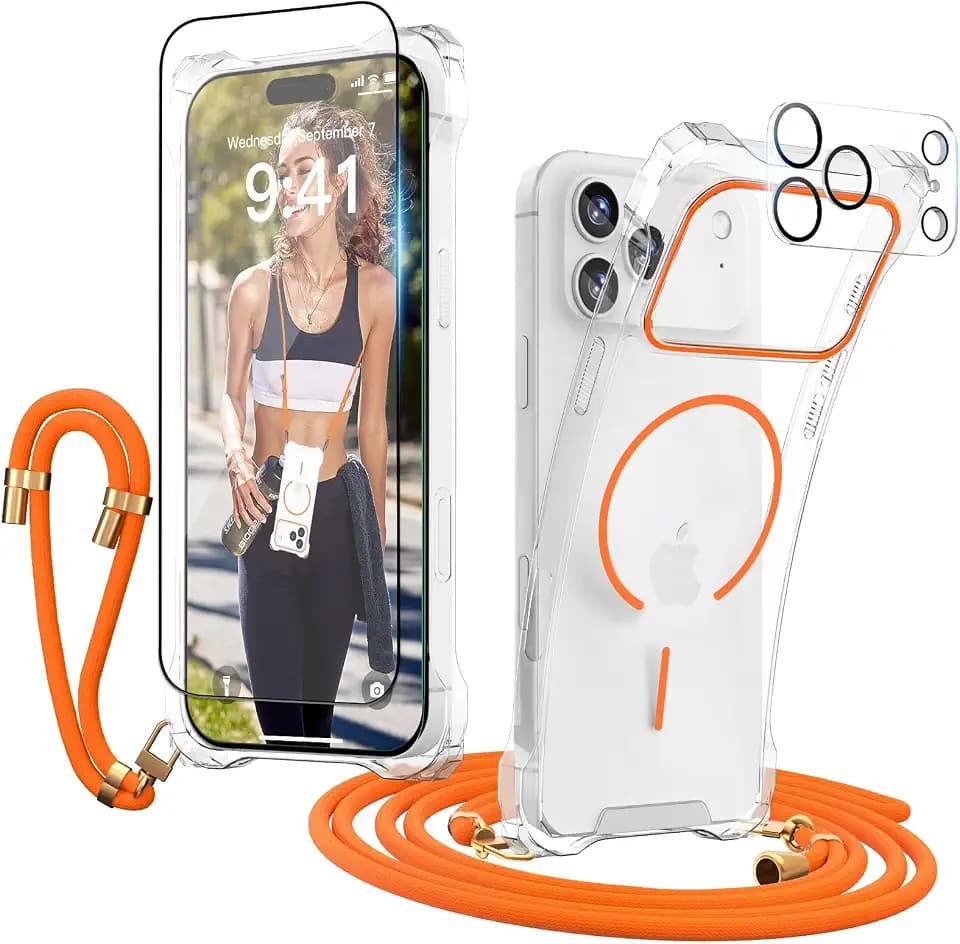 Orange Handykette für iPhone 17 Pro Max Hülle Band Panzerglas Kameraschutz