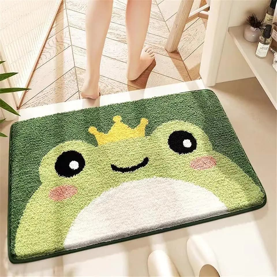 Ankah Bath Mat Cute Shower Rug, Luxury Shaggy High Absorbent and Anti Slip, Machine Washable Fit for Bathtub, Shower and Bathroom, 19.68"x 31.49", Frog Prince